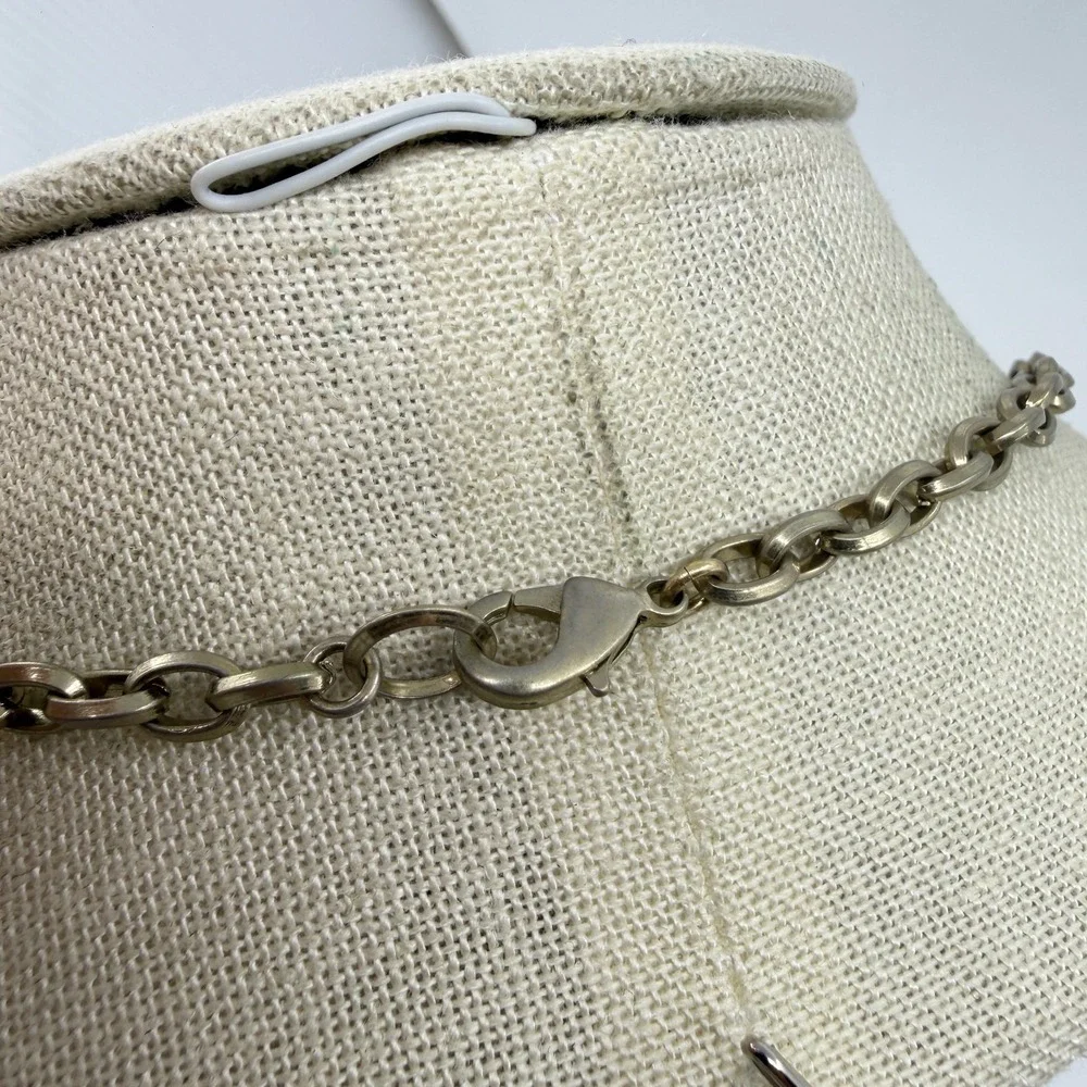 Antique Gold Tone Peach Enamel Rhinestone Long Chain Necklace Boho Statement